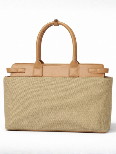 Premium Jute & PU Leather Structured Tote Olive Green Bag for Women