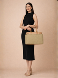 Premium Jute & PU Leather Structured Tote Olive Green Bag for Women