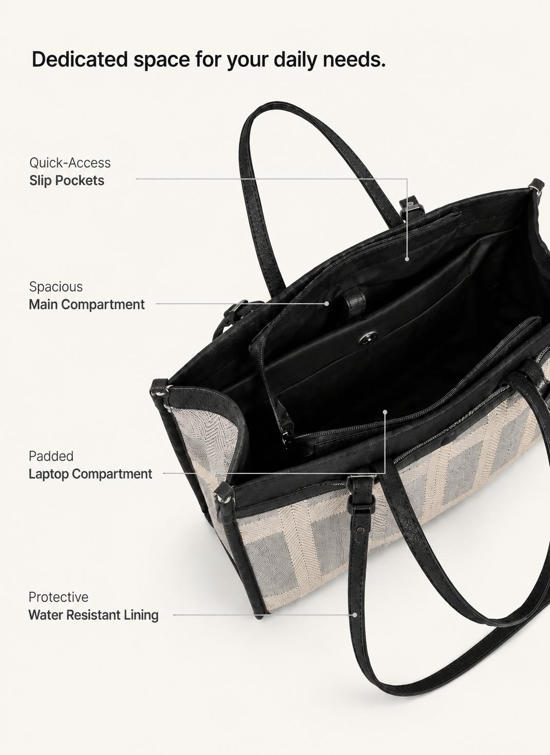 Vinenna Black Office Tote Bag