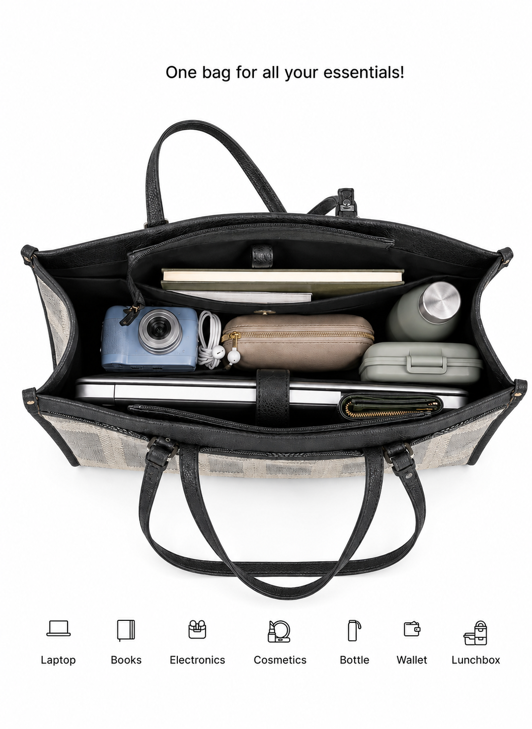Vinenna Black Office Tote Bag